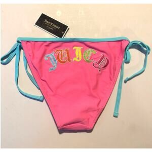Juicy Couture Black Label Pink Blue Swim String Bikini Bottom XSmall NEW